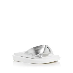 AQUA Womens Silver Ryle Round Toe Platform Slip On Slide Sandals Shoes 9 M